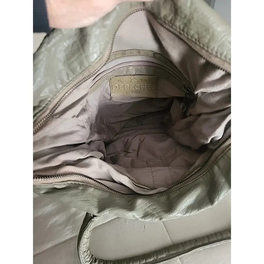 DENMARK DEPECHE ARMY GREEN DISTRESSED LEATHER LRG CROSSBODY SATCHEL SHOULDER BAG